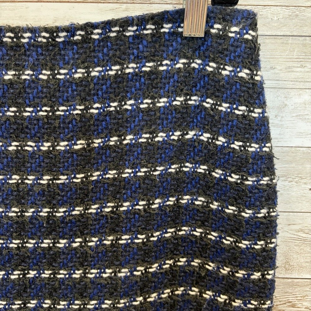 Ann Taylor Womens 12 Pencil Skirt Tweed Blue Black & White Plaid Lined Career